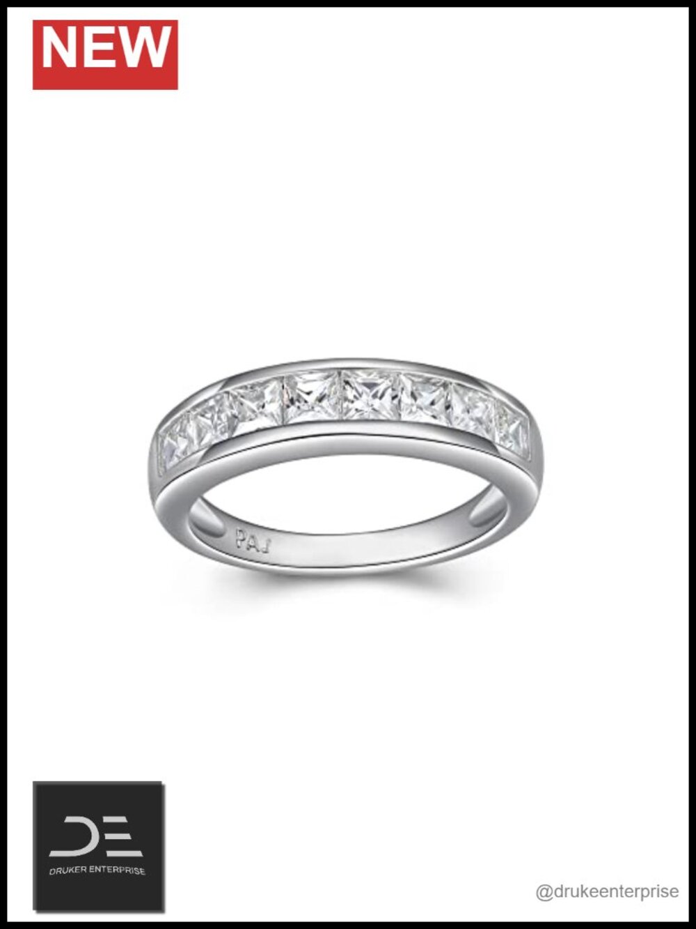 Sterling Silver Cubic Zirconia Princess Cut Channel Set Wedding Band Ring